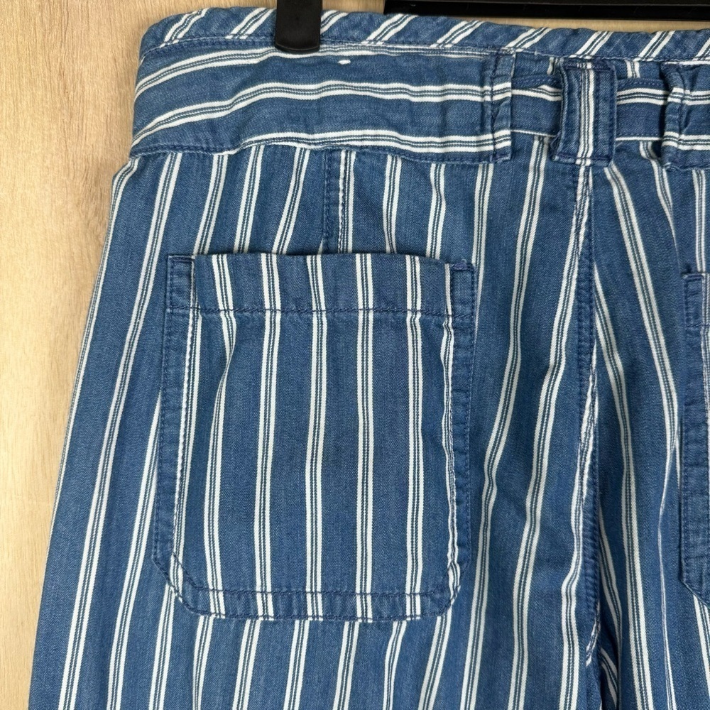 American Eagle Womens Pants Striped Wide Leg Size 12 Tie Waist Cotton Blue White - Picture 6 of 9